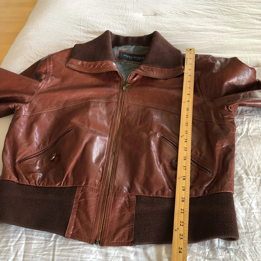 Men’s Vintage 90s brown leather bomber coat jacket L - Picture 11 of 16